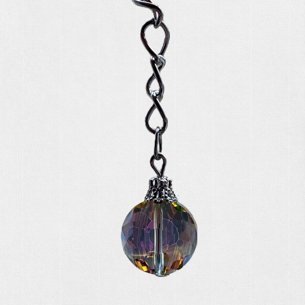 Hand Crafted Earrings Rainbow Long Dangle Faceted Glass Pierced Green Crystal - Picture 5 of 9